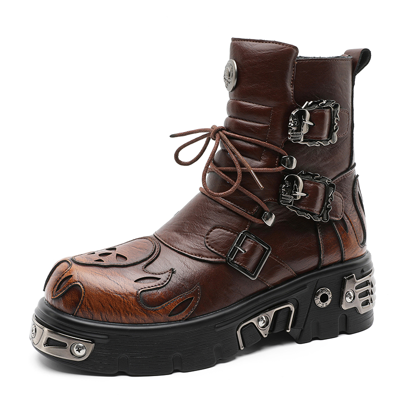 Men'S Shoes With Height Increase - Punk Style Retro Cool Skull Flame