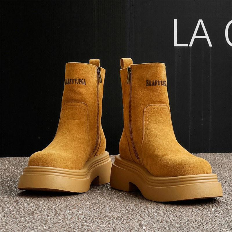 Men'S Shoes With Height Increase - Winter Europe America Retro Thick Bottom