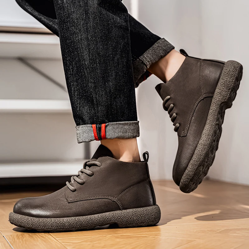 Men Ankle Boots Brown Short Bo - Men Shoes Trends 评论和价格