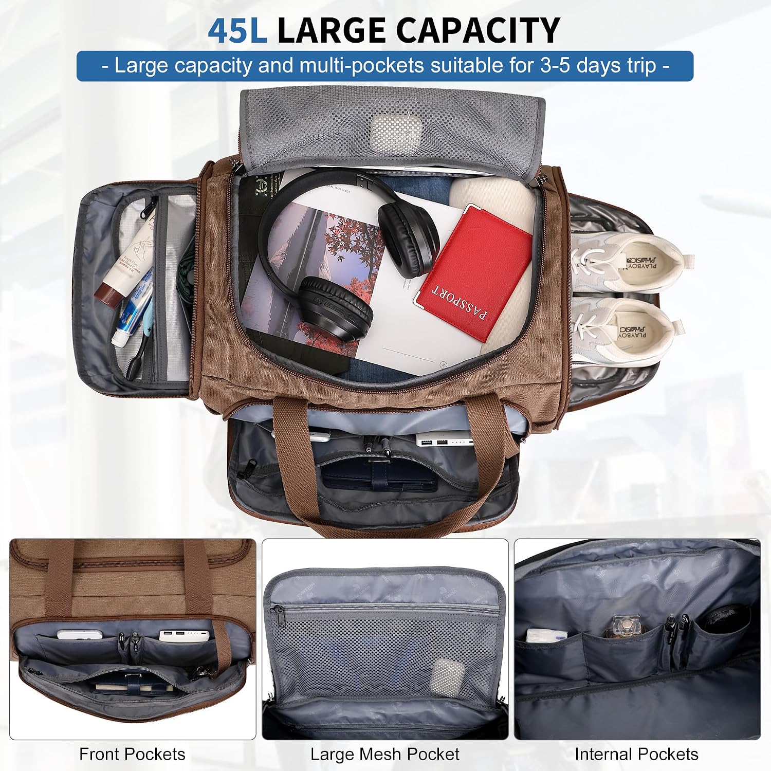 Canvas Duffle Bag for Men 3 in - Men Shoes Men 评论和价格
